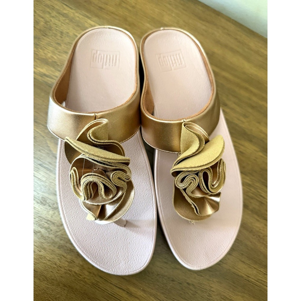 FitFlop Florrie Toe-Thong Sandals Rose Gold Floral Womens Size 9 New